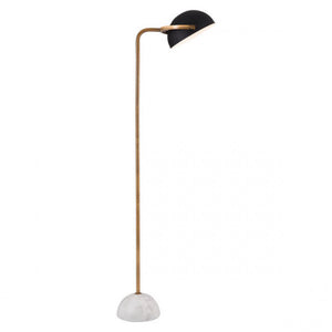 Mid-Century Modern Black & Marble Floor Lamp w/ Gold Stem