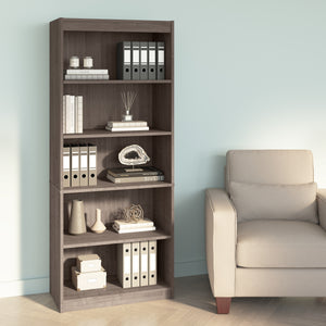30" Sturdy 5 Shelf Bookcase in Warm Gray Maple