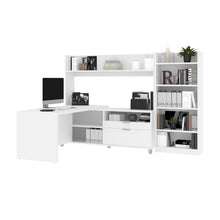 Load image into Gallery viewer, White 101&quot; L-Shaped Open Top Desk with Bookcase/Hutch
