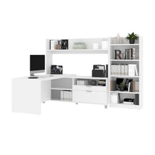 Load image into Gallery viewer, White 101" L-Shaped Open Top Desk with Bookcase/Hutch