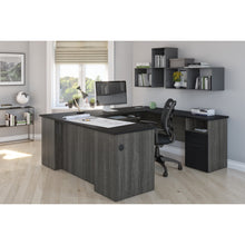Load image into Gallery viewer, Modern U-shaped Desk in Bark Gray & Black