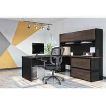 Load image into Gallery viewer, 71" x 83" Antigua & Black L-shaped Desk with Hutch & Oversized File Cabinet