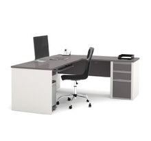 Load image into Gallery viewer, Modern L-Shaped Desk with Drawers in Slate & Sandstone