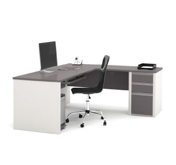 Modern L-Shaped Desk with Drawers in Slate & Sandstone
