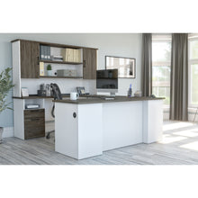 Load image into Gallery viewer, Modern U-shaped Desk with Hutch in White & Walnut Gray