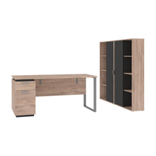 Load image into Gallery viewer, Rustic Brown and Graphite 66&quot; Desk with Twin Cabinets
