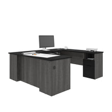 Load image into Gallery viewer, Modern U-shaped Desk in Bark Gray & Black