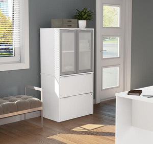Modern File Cabinet with Hutch in White