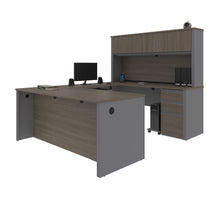 Load image into Gallery viewer, Bark Gray and Slate U-shaped Desk with Hutch