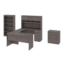 Load image into Gallery viewer, Bark Gray 60" U-Desk Set with Customizable Configuation, Bookcase, & File