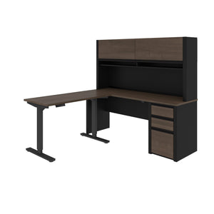 Modern Desk & Hutch with Included Height Adjustable Desk in Antigua & Black