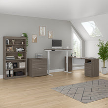 Load image into Gallery viewer, 72" Bark Gray & White Adjustable 3 Piece L-Desk Set