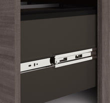 Load image into Gallery viewer, L-shaped Office Desk and Hutch with Frosted Glass Doors in Bark Gray