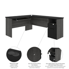 Load image into Gallery viewer, 71" x 59" L-shaped Desk with Hutch in Bark Gray & Black