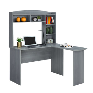 47" Modern L-Desk with Hutch in Gray