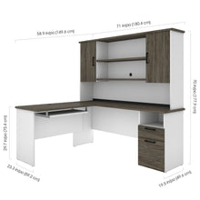 Load image into Gallery viewer, 71" x 59" L-shaped Desk with Hutch in White & Walnut Gray