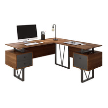 Load image into Gallery viewer, 59" Walnut Industrial Floating Desk with 2 Files