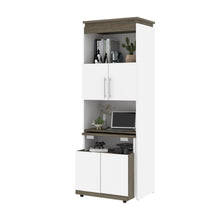 Load image into Gallery viewer, Walnut Gray & White 30" Collapsable Desk/Storage Cabinet with Hutch
