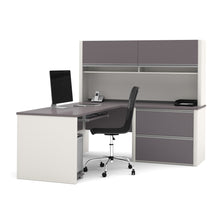 Load image into Gallery viewer, Slate-Sandstone L-shaped Workstation with Oversized Drawers and Hutch