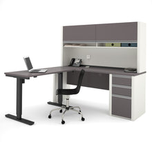 Load image into Gallery viewer, Modern Slate-Sandstone Desk & Hutch with Included Height Adjustable Desk