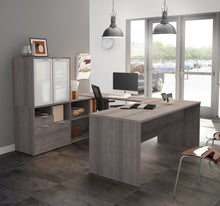 Load image into Gallery viewer, Bark Gray 71" x 88" U-Shaped Desk with Privacy Glass Hutch