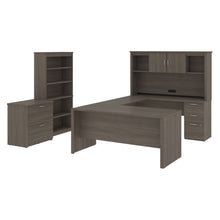 Load image into Gallery viewer, 66" Bark Gray Desk Set with U-Shaped Desk, File, and Bookcase