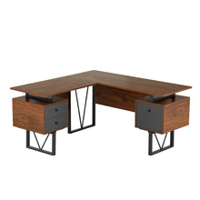 Load image into Gallery viewer, 59&quot; Walnut Industrial Floating Desk with 2 Files
