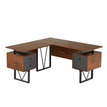 Load image into Gallery viewer, 59" Walnut Industrial Floating Desk with 2 Files