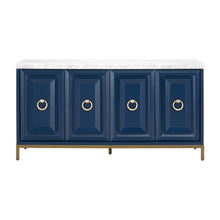 Load image into Gallery viewer, 71" Navy and Gold Storage Credenza with Carrera Marble Top
