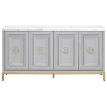 Load image into Gallery viewer, 71" Gray and Gold Storage Credenza with Carrera Marble Top
