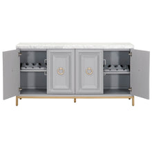 Load image into Gallery viewer, 71" Gray and Gold Storage Credenza with Carrera Marble Top