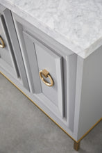 Load image into Gallery viewer, 71" Gray and Gold Storage Credenza with Carrera Marble Top