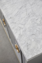 Load image into Gallery viewer, 71" Gray and Gold Storage Credenza with Carrera Marble Top