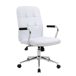 Classic White Faux Leather Office Chair w/ Button Tufting