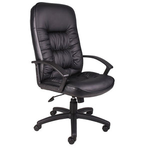 Durable Office Chair w/ Black Faux Leather & Black Base