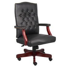 Load image into Gallery viewer, Vintage-Style Black & Mahogany Executive Office Chair