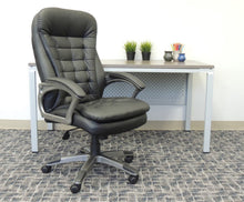Load image into Gallery viewer, Pewter & Pillowtop Black Faux Leather Office Chair