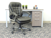 Load image into Gallery viewer, Pewter & Pillowtop Black Faux Leather Mid-Back Office Chair