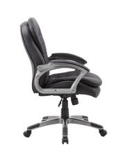 Load image into Gallery viewer, Pewter & Pillowtop Black Faux Leather Mid-Back Office Chair