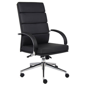 Breathable Flat-Back Black Faux Leather Office Chair