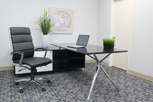 Load image into Gallery viewer, Stylish Padded Black Faux Leather & Chrome Office Chair