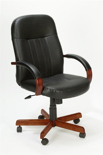 Black Executive Leather Chair Plus Cherry or Oak Wood Accents