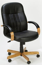 Load image into Gallery viewer, Black Executive Leather Chair Plus Cherry or Oak Wood Accents
