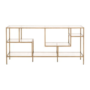 Geometric Brass & Clear Glass Bookcase or Console Table