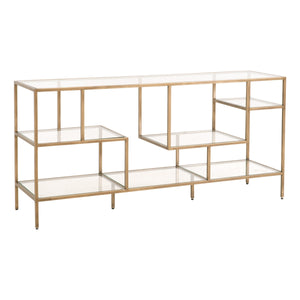 Geometric Brass & Clear Glass Bookcase or Console Table