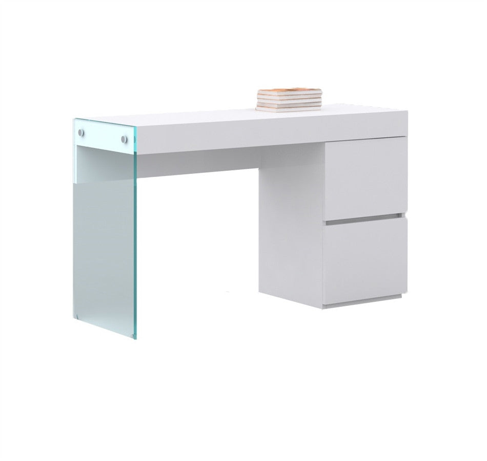 White Lacquer & Glass Office Desk with Two Drawers