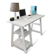 Load image into Gallery viewer, Modern White 47&quot; Trestle Desk with Shelves
