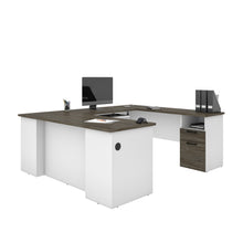 Load image into Gallery viewer, Modern U-shaped Desk in White & Walnut Gray