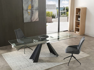 Retractable 63" Black Metal & Glass Conference Table with Fanned Legs