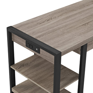 48" Modern Driftwood Desk with Shelves & Built-In Plugs